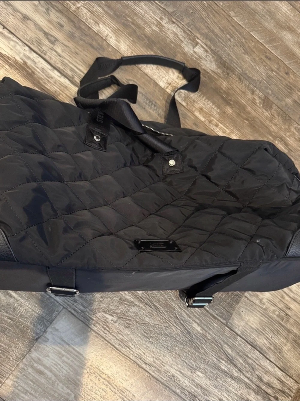 Black Quilted Steve Madden Travel Tote Bag